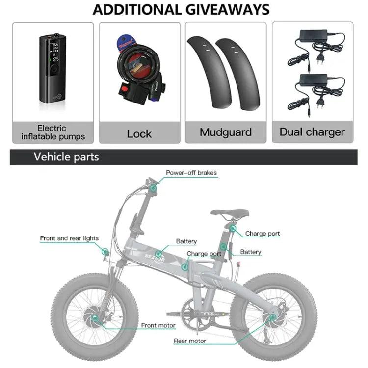 Vélo électrique pliant à double moteur BEZIOR XF005 500W 36V / 16Ah avec pneus de 20 pouces - lesbeauxprix