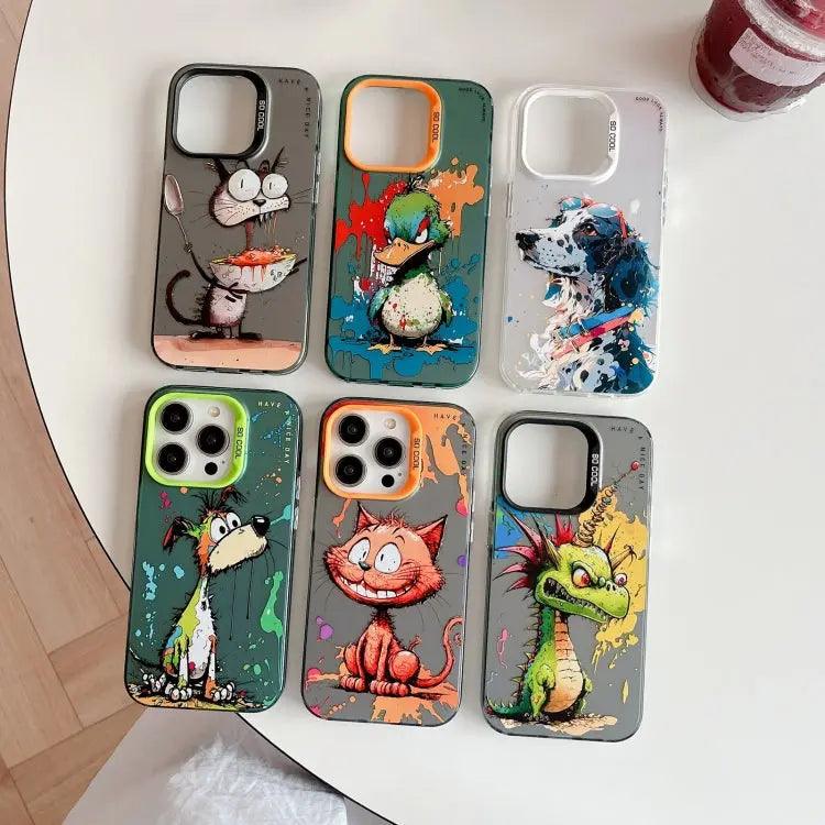 Coque Pour iPhone 15 à 12, Série de peinture à l'huile à motif animal.