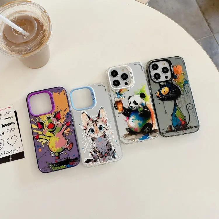 Coque Pour iPhone 15 à 12, Série de peinture à l'huile à motif animal.