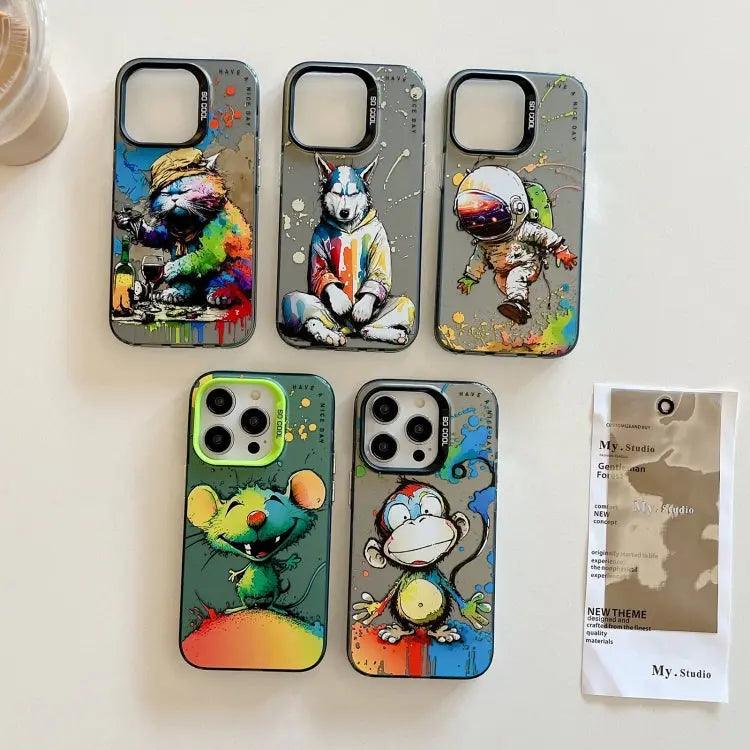 Coque Pour iPhone 15 à 12, Série de peinture à l'huile à motif animal.