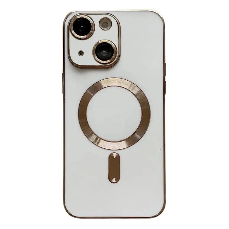 Coque pour iPhone 15 à 12 Magsafe Plating TPU avec Film d'Objectif (Blanc)