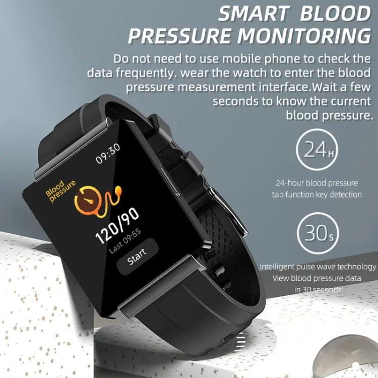 La montre intelligente KS01 1,85 pouces prend en charge la détection de la glycémie, la détection de la pression artérielle, la détection de l'oxygène sanguin (noir)