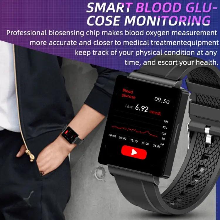 La montre intelligente KS01 1,85 pouces prend en charge la détection de la glycémie, la détection de la pression artérielle, la détection de l'oxygène sanguin (noir)