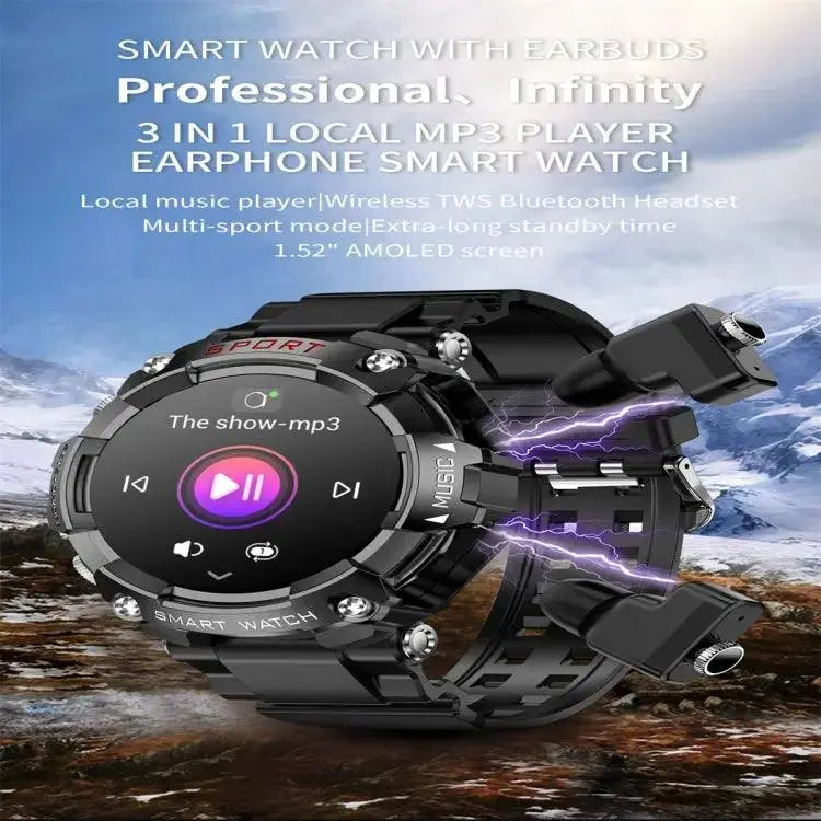 Montre connectée avec écouteurs Bluetooth: T96 1,52 Pouces Écran AMOLED (Noir) - lesbeauxprix