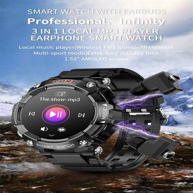 Montre connectée avec écouteurs Bluetooth: T96 1,52 Pouces Écran AMOLED (Noir) - lesbeauxprix