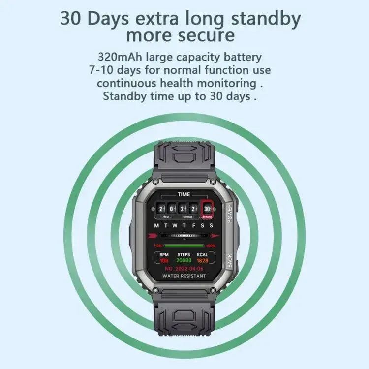 Montre intelligente de sport podomètre étanche KR06, prise en charge de la fréquence cardiaque/surveillance de la pression artérielle/appel BT (noir)