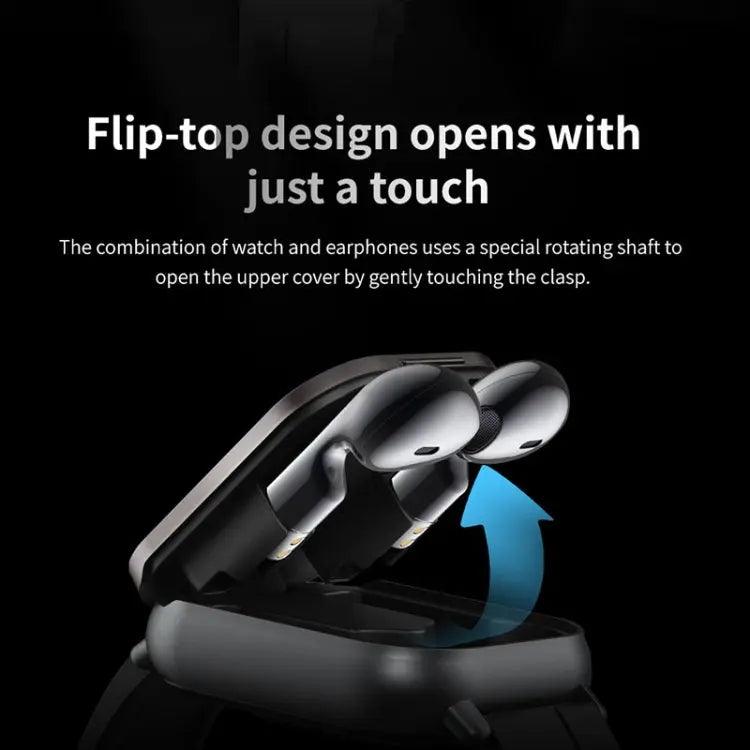 Montre intelligente avec écouteur D8 intégré 2 en 1 Bluetooth, prise en charge de la surveillance de la santé/NFC (noir)