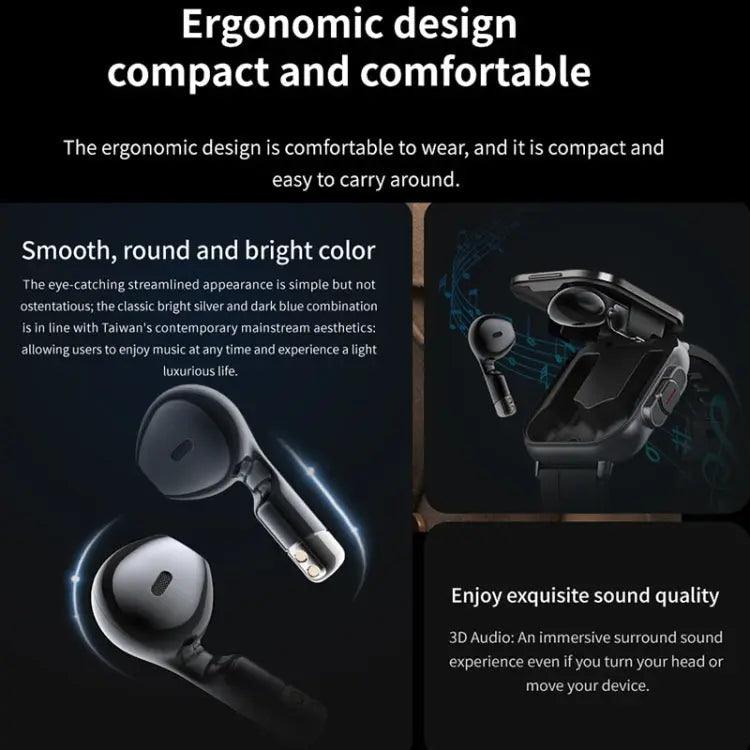 Montre intelligente avec écouteur D8 intégré 2 en 1 Bluetooth, prise en charge de la surveillance de la santé/NFC (noir)