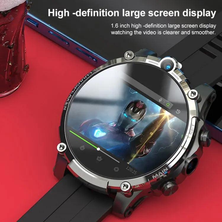 V20 1,6 pouces WiFi 4G Carte SIM Double caméra Montre intelligente, Mémoire: Ram 4 Go Rom 128 Go (cuir noir)