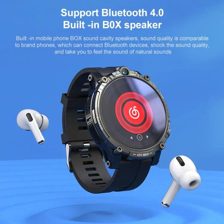 V20 1,6 pouces WiFi 4G Carte SIM Double caméra Montre intelligente, Mémoire: Ram 4 Go Rom 128 Go (cuir noir)