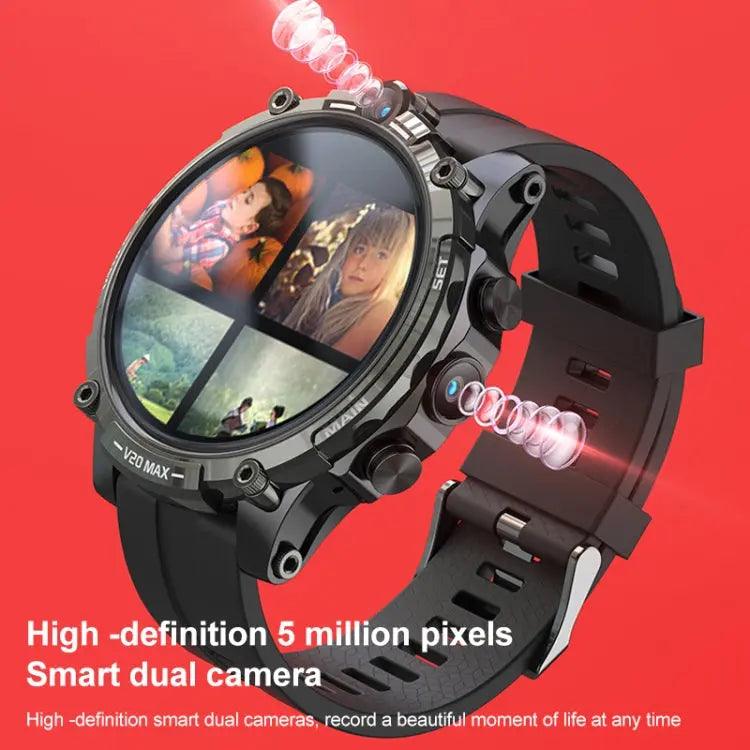 V20 1,6 pouces WiFi 4G Carte SIM Double caméra Montre intelligente, Mémoire: Ram 4 Go Rom 128 Go (cuir noir)