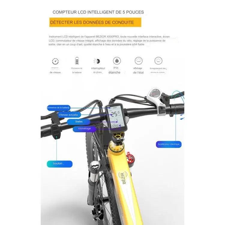 Vélo de montagne électrique BEZIOR X500 PRO 10.4AH 500W Pliant avec des pneus de 26 pouces. - lesbeauxprix