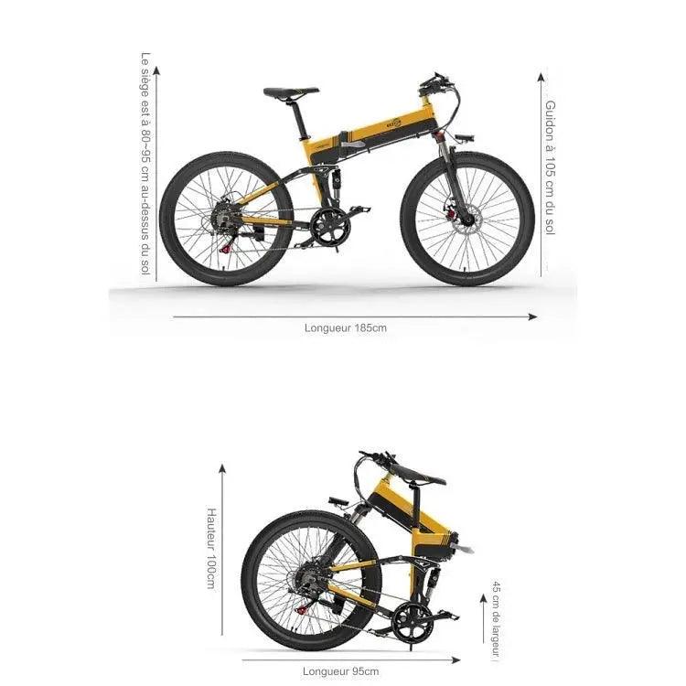 Vélo de montagne électrique BEZIOR X500 PRO 10.4AH 500W pliante avec des pneus de 26 pouces (jaune noir) - lesbeauxprix