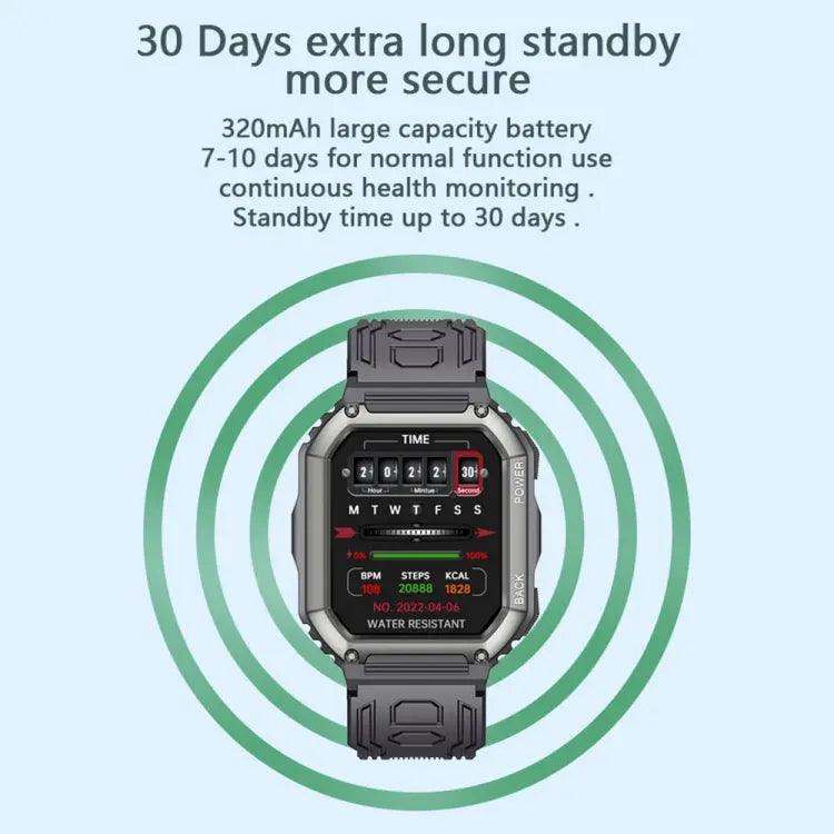 Montre intelligente de sport podomètre étanche KR06, prise en charge de la fréquence cardiaque/surveillance de la pression artérielle/appel BT (noir)