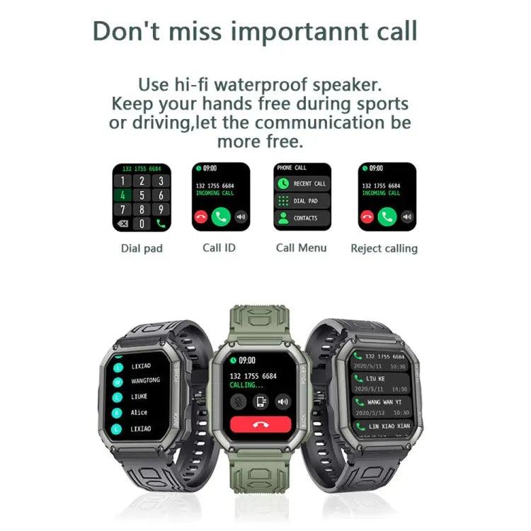 Montre intelligente de sport podomètre étanche KR06, prise en charge de la fréquence cardiaque/surveillance de la pression artérielle/appel BT (noir)