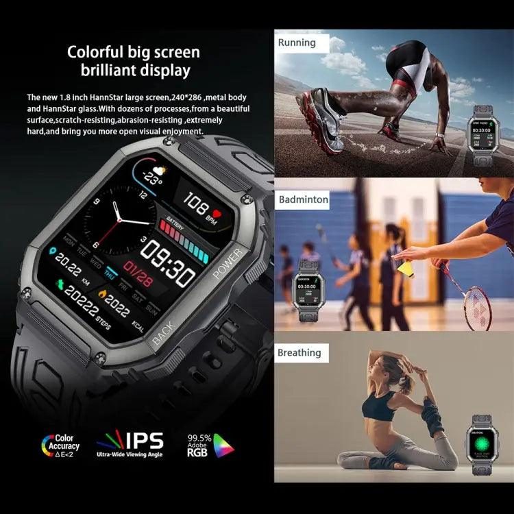 Montre intelligente de sport podomètre étanche KR06, prise en charge de la fréquence cardiaque/surveillance de la pression artérielle/appel BT (noir)