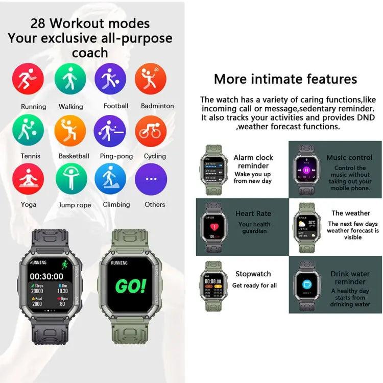 Montre intelligente de sport podomètre étanche KR06, prise en charge de la fréquence cardiaque/surveillance de la pression artérielle/appel BT (noir)
