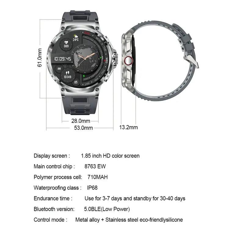 V69 IP68 BT5.0 1,85 pouces montre intelligente prenant en charge la détection des appels vocaux/du sommeil (argent)