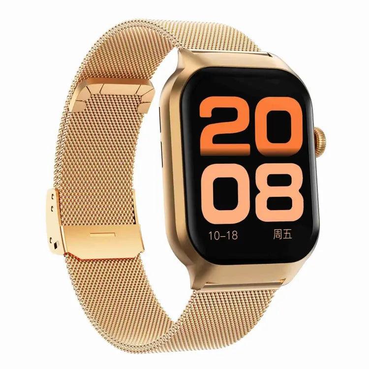 Montre intelligente avec bracelet en acier milanais de 2,01 pouces, appel Bluetooth, prise en charge de la surveillance de la fréquence cardiaque/glycémie non invasive (or)