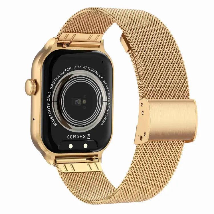 Montre intelligente avec bracelet en acier milanais de 2,01 pouces, appel Bluetooth, prise en charge de la surveillance de la fréquence cardiaque/glycémie non invasive (or)