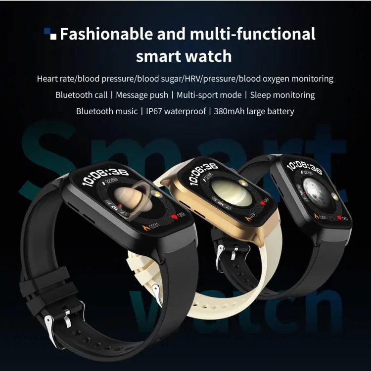 Montre intelligente avec bracelet en acier milanais de 2,01 pouces, appel Bluetooth, prise en charge de la surveillance de la fréquence cardiaque/glycémie non invasive (or)