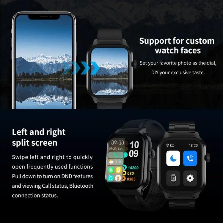 Montre intelligente avec bracelet en acier milanais de 2,01 pouces, appel Bluetooth, prise en charge de la surveillance de la fréquence cardiaque/glycémie non invasive (or)