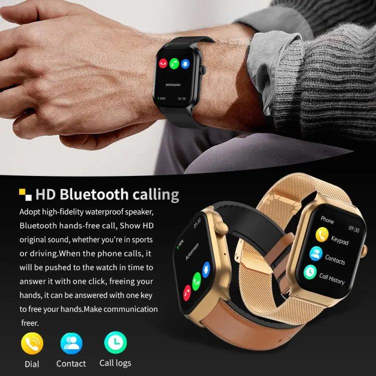 Montre intelligente avec bracelet en acier milanais de 2,01 pouces, appel Bluetooth, prise en charge de la surveillance de la fréquence cardiaque/glycémie non invasive (or)