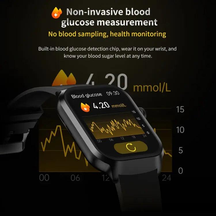 Montre intelligente avec bracelet en acier milanais de 2,01 pouces, appel Bluetooth, prise en charge de la surveillance de la fréquence cardiaque/glycémie non invasive (or)