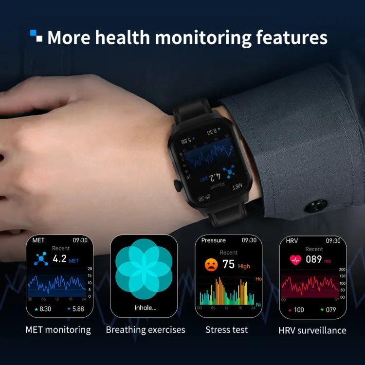 Montre intelligente avec bracelet en acier milanais de 2,01 pouces, appel Bluetooth, prise en charge de la surveillance de la fréquence cardiaque/glycémie non invasive (or)