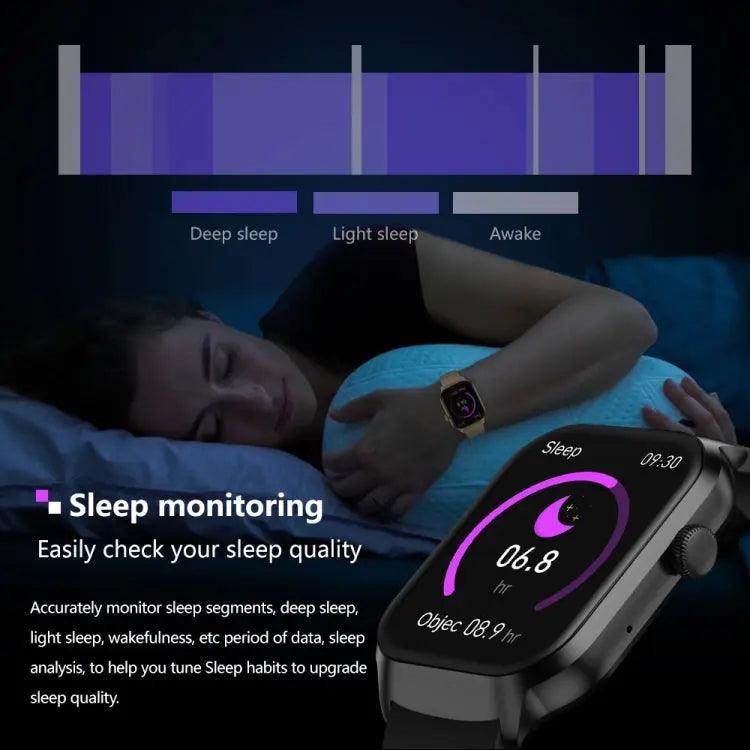 Montre intelligente avec bracelet en acier milanais de 2,01 pouces, appel Bluetooth, prise en charge de la surveillance de la fréquence cardiaque/glycémie non invasive (or)