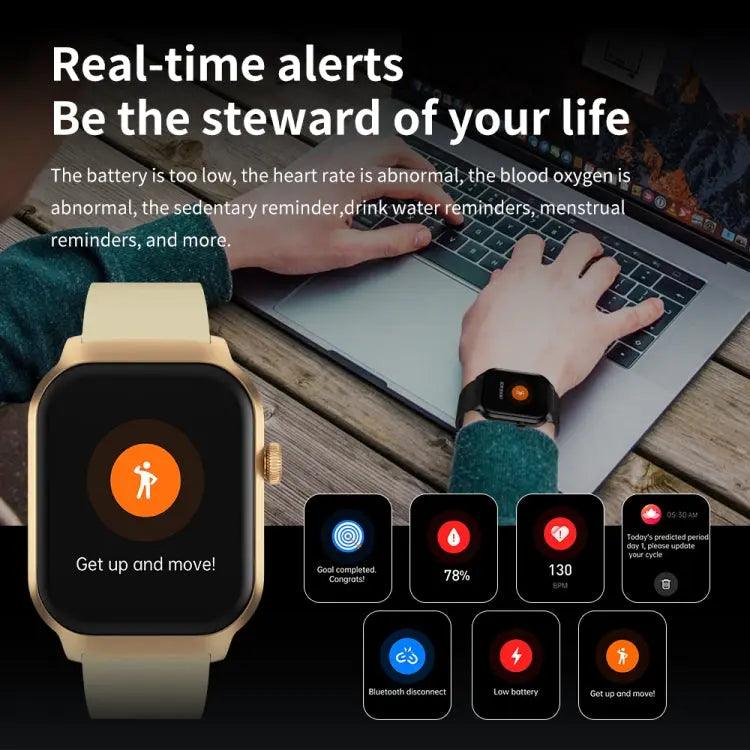 Montre intelligente avec bracelet en acier milanais de 2,01 pouces, appel Bluetooth, prise en charge de la surveillance de la fréquence cardiaque/glycémie non invasive (or)