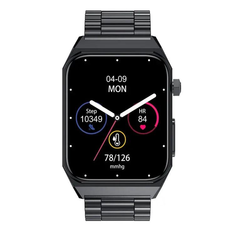 E530 1,91 pouces IP68 montre intelligente à bande en acier étanche prend en charge l'ECG / la glycémie non invasive (noir)