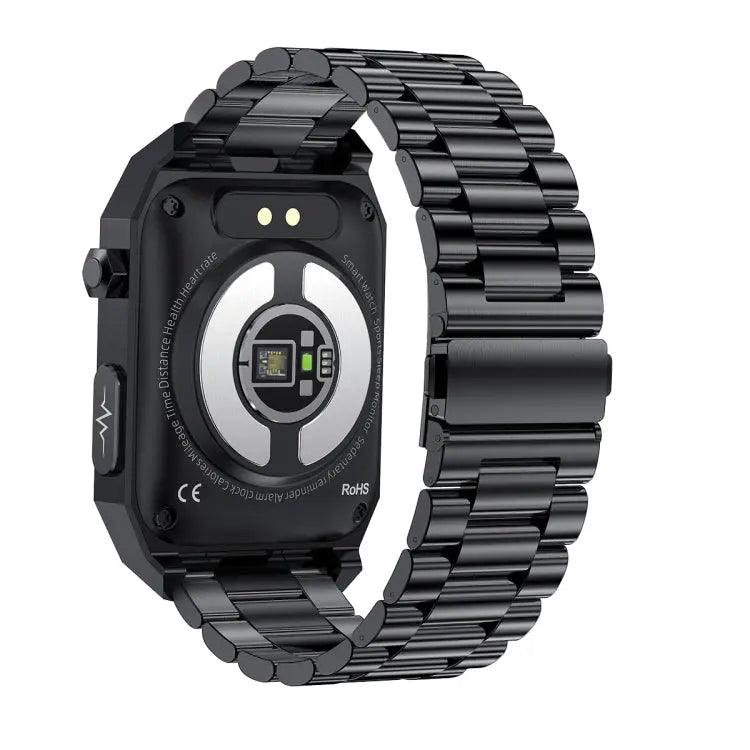 E530 1,91 pouces IP68 montre intelligente à bande en acier étanche prend en charge l'ECG / la glycémie non invasive (noir)