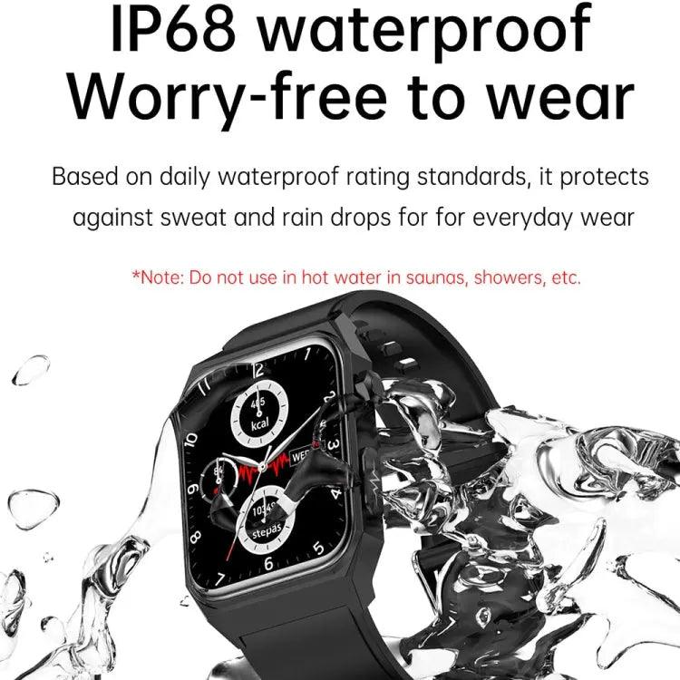 E530 1,91 pouces IP68 montre intelligente à bande en acier étanche prend en charge l'ECG / la glycémie non invasive (noir)