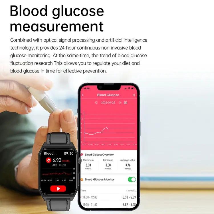 E530 1,91 pouces IP68 montre intelligente à bande en acier étanche prend en charge l'ECG / la glycémie non invasive (noir)