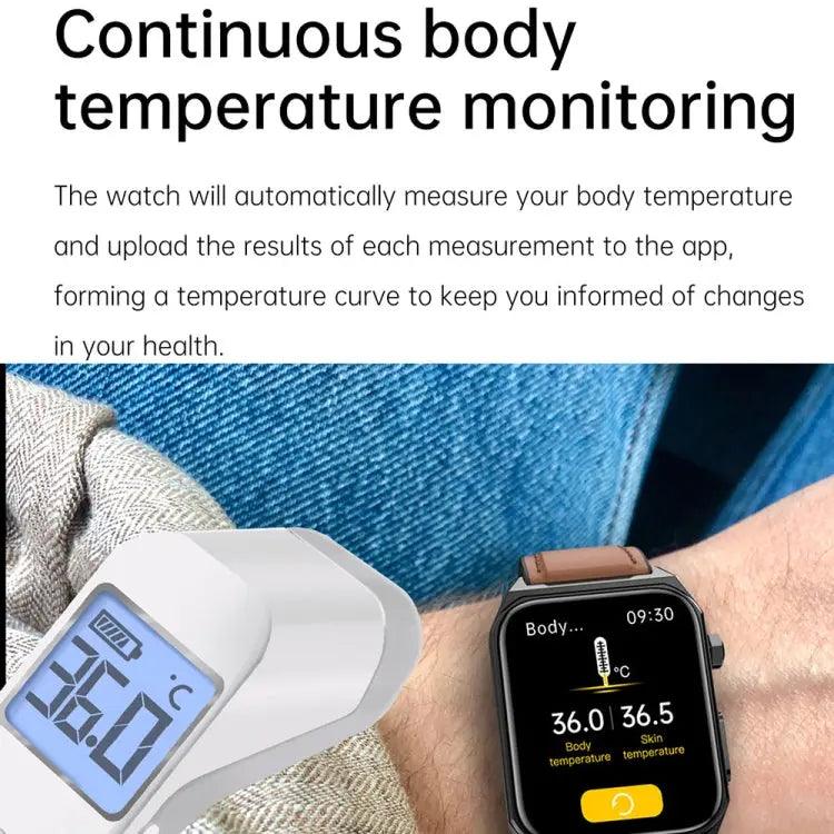 E530 1,91 pouces IP68 montre intelligente à bande en acier étanche prend en charge l'ECG / la glycémie non invasive (noir)