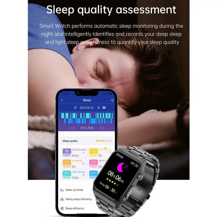 E530 1,91 pouces IP68 montre intelligente à bande en acier étanche prend en charge l'ECG / la glycémie non invasive (noir)