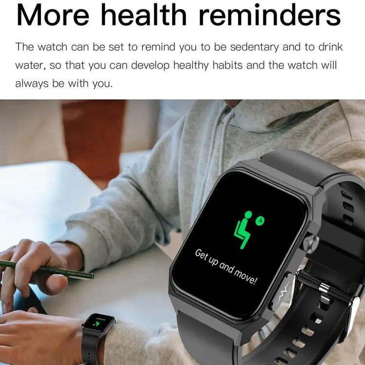 E530 1,91 pouces IP68 montre intelligente à bande en acier étanche prend en charge l'ECG / la glycémie non invasive (noir)