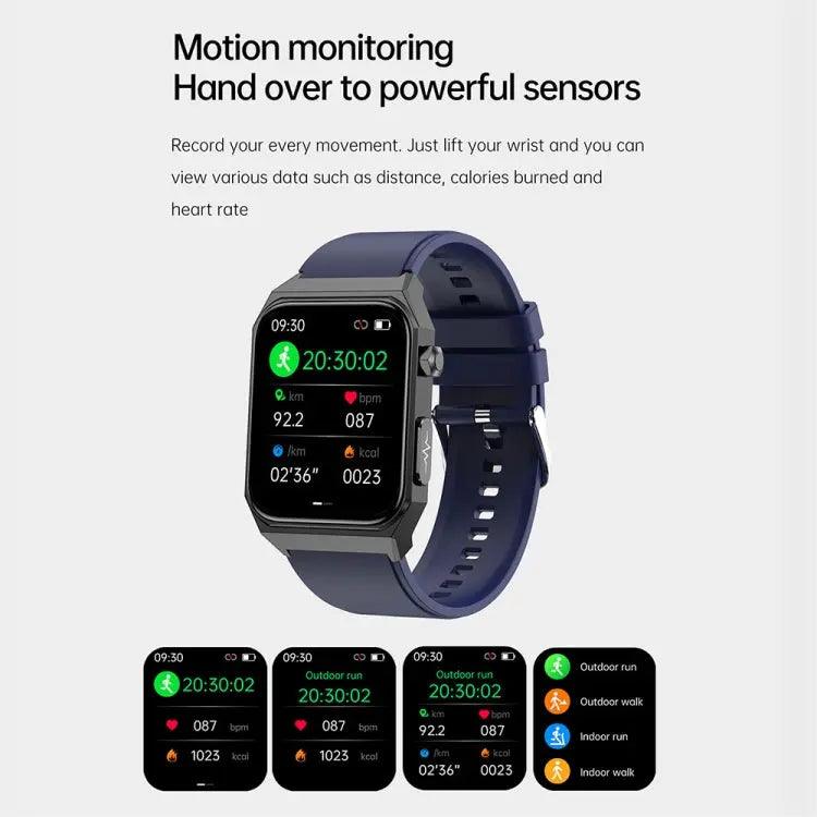 E530 1,91 pouces IP68 montre intelligente à bande en acier étanche prend en charge l'ECG / la glycémie non invasive (noir)