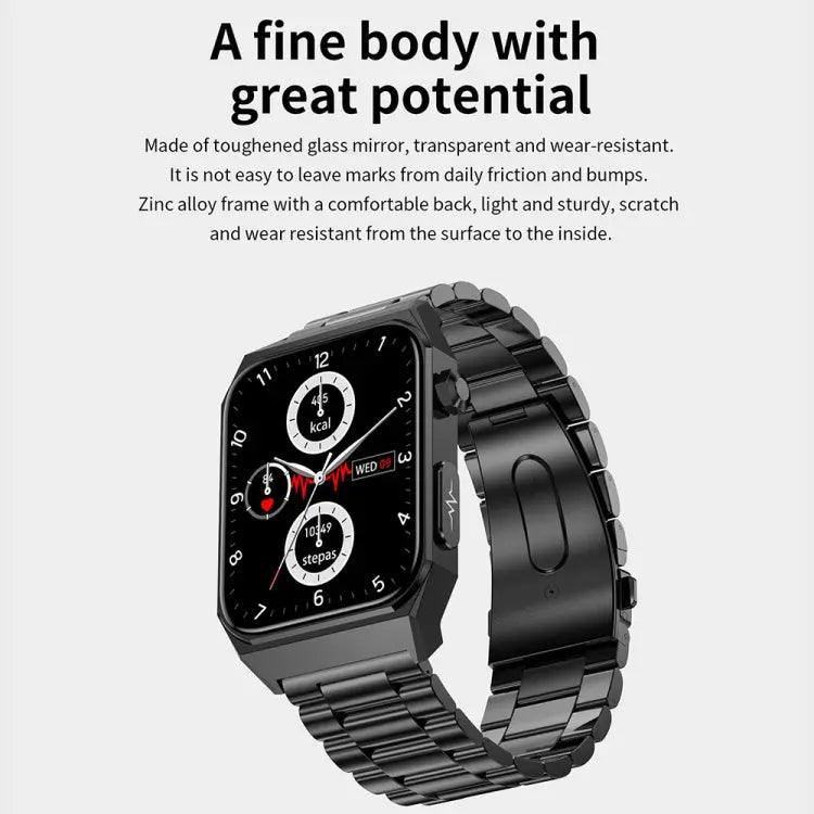 E530 1,91 pouces IP68 montre intelligente à bande en acier étanche prend en charge l'ECG / la glycémie non invasive (noir)