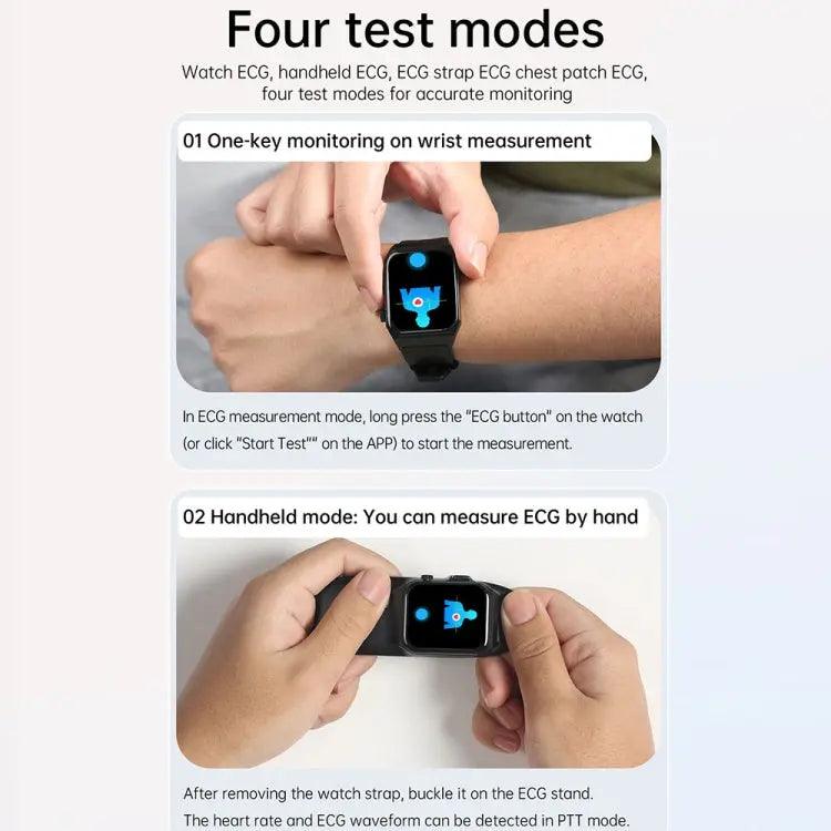 E530 1,91 pouces IP68 montre intelligente à bande en acier étanche prend en charge l'ECG / la glycémie non invasive (noir)