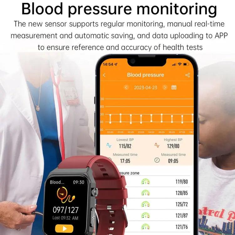 E530 1,91 pouces IP68 montre intelligente à bande en acier étanche prend en charge l'ECG / la glycémie non invasive (noir)