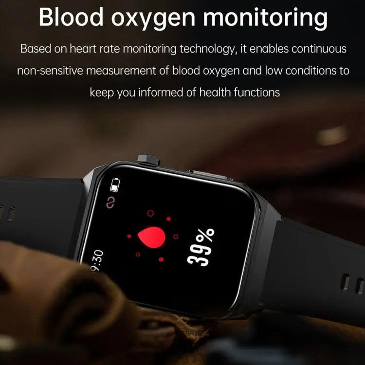 E530 1,91 pouces IP68 montre intelligente à bande en acier étanche prend en charge l'ECG / la glycémie non invasive (noir)