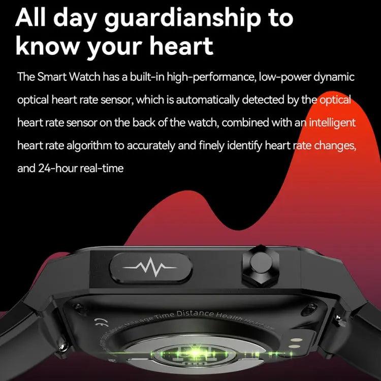 E530 1,91 pouces IP68 montre intelligente à bande en acier étanche prend en charge l'ECG / la glycémie non invasive (noir)