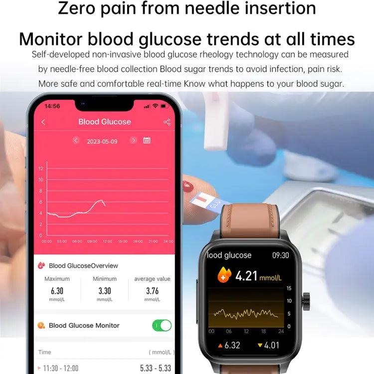 ET540 1,91 pouces IP67 étanche montre intelligente bande de silicone, prise en charge ECG/mesure non invasive de la glycémie (rouge)