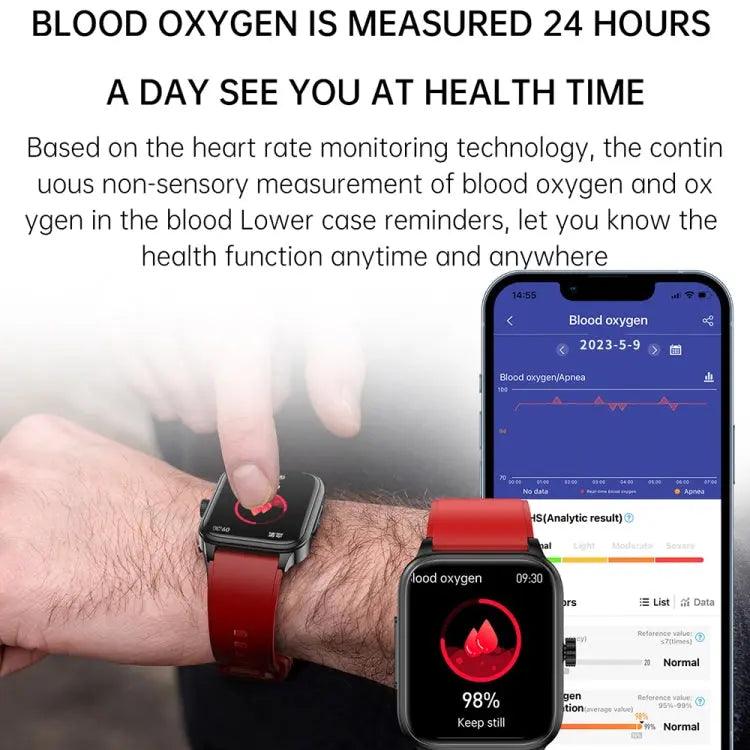 ET540 1,91 pouces IP67 étanche montre intelligente bande de silicone, prise en charge ECG/mesure non invasive de la glycémie (rouge)