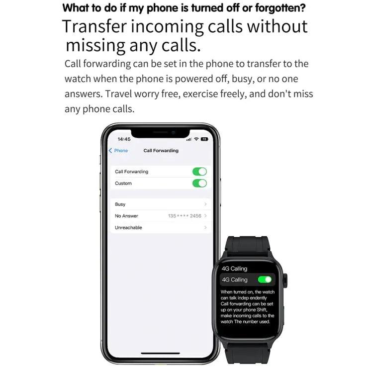 montre connecté HAMTOD GT33 1,96 pouces 4G Smart Call Watch prend en charge l'alarme SOS (noir)