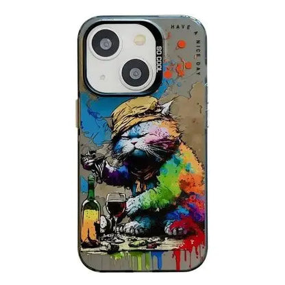 Coque Pour iPhone 15 à 12, Série de peinture à l'huile à motif animal. lesbeauxprix