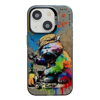 Coque Pour iPhone 15 à 12, Série de peinture à l'huile à motif animal. lesbeauxprix