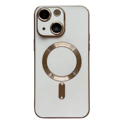 Coque pour iPhone 15 à 12 Magsafe Plating TPU avec Film d'Objectif (Blanc)